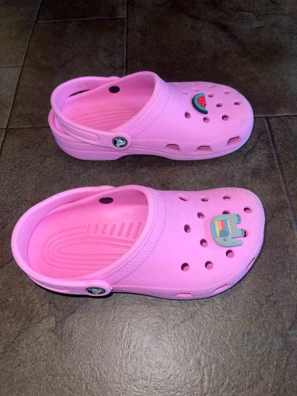 CROCS Little Girls Size 2 Pink Slip On Sandals w/ Charms